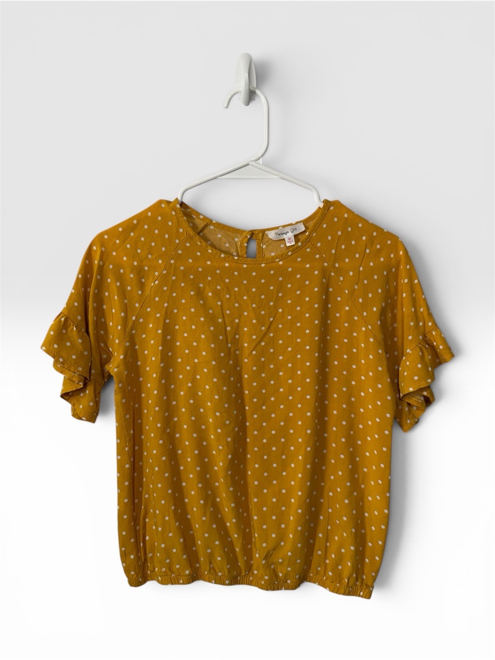 Persaya Mustard Polka Dot Ruffle Sleeve Blouse